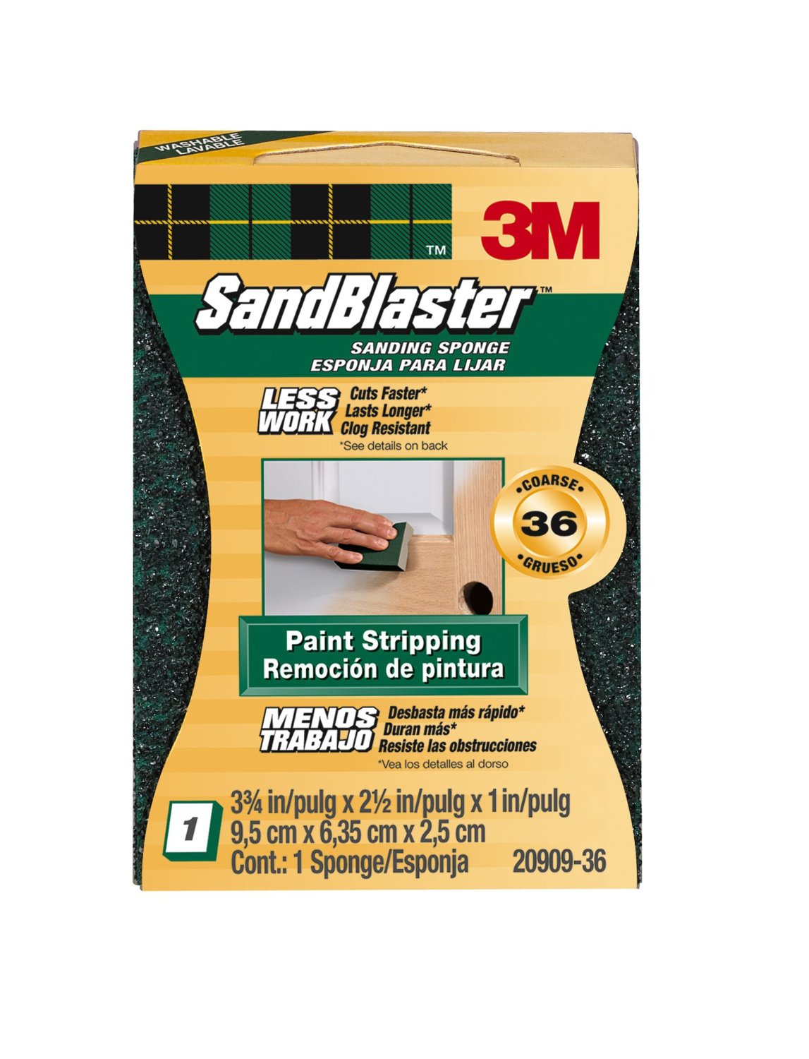 3M 20909-36 SandBlaster Paint Stripping Sanding Sponge, Coarse 36-Grit