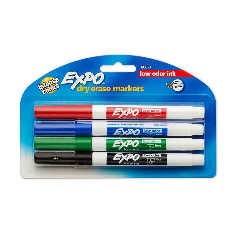 Expo® 86674K Low Odor Ink Dry Erase Marker with Fine Point Tip, 4-Pack
