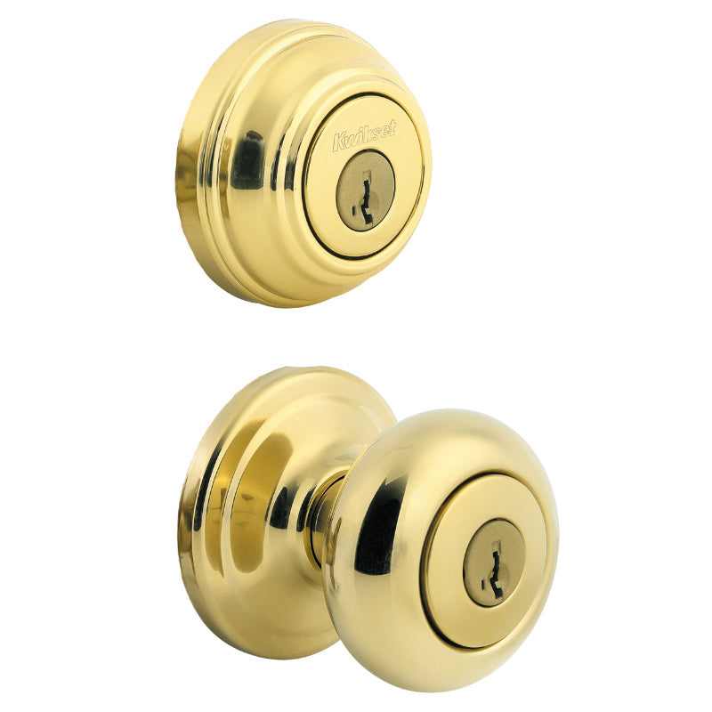 Kwikset® 991J-3-SMT-CP-K4 Juno Knob & Single Cylinder Combo Pack, Polished Brass