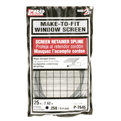 Slide-Co P-7645 Round Vinyl Screen Retainer Spline, 1/4" x 25', Gray
