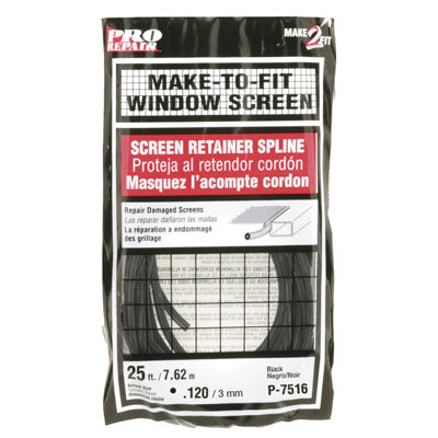 Slide-Co P-7516 Round Vinyl Screen Retainer Spline, 1/8" x 25', Black