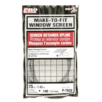Slide-Co P-7633 Round Vinyl Screen Retainer Spline, 9/64" x 25', Gray