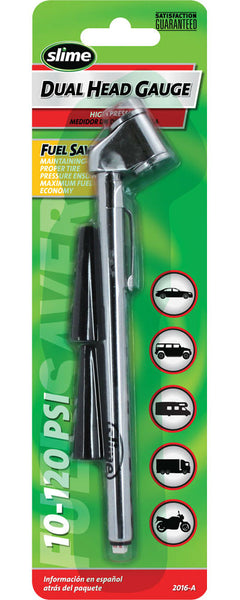 Slime® 2016-A Dual Head Pencil Tire Gauge with Bonus Valve Extension, 10-120 PSI