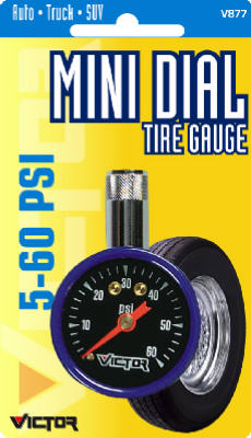 Victor Automotive 22-5-08770-8 Mini Dial Tire Gauge, 5 - 50 PSI