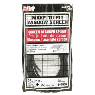 Slide-Co P-7530 Round Vinyl Screen Retainer Spline, 1/4" x 25', Black