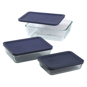 Pyrex 6004023 Glass Food Storage Set with Plastic Lids, 6-Piece