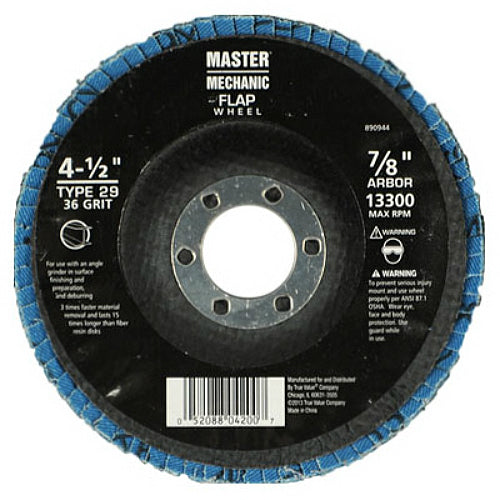 Master Mechanic 890944 Zirconia Flap Disc, 36 Grit, 4-1/2" x 7/8"