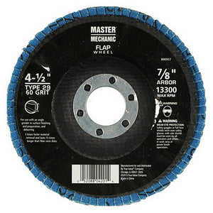 Master Mechanic 890957 Zirconia Flap Disc, 60 Grit, 4-1/2" x 7/8"