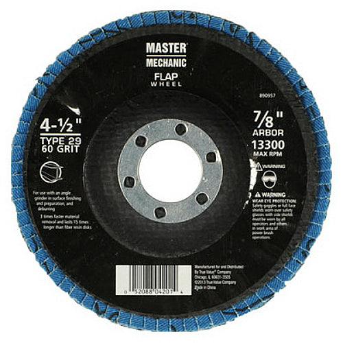 Master Mechanic 890957 Zirconia Flap Disc, 60 Grit, 4-1/2" x 7/8"