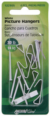 Hillman Fasteners 122305 Deluxe Picture Hanger, 30 Lb, White, 6 Pack