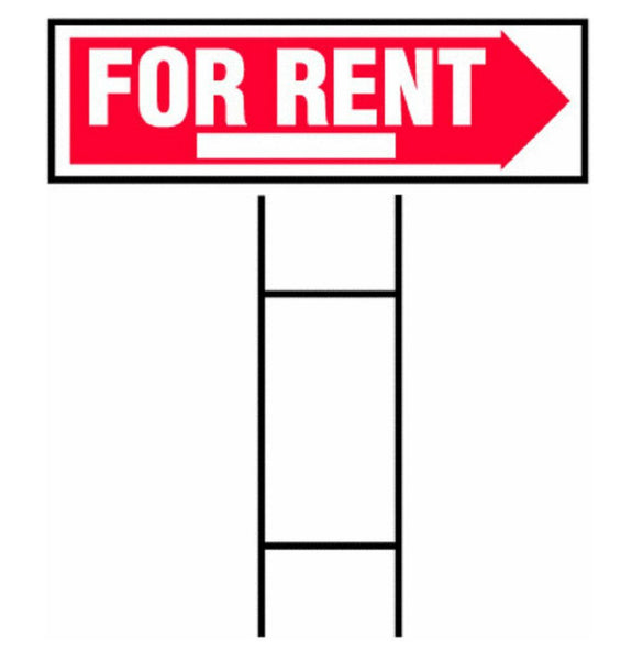 Hy-Ko RS-806 For Rent Sign with H-Bracket, 10" x 24"