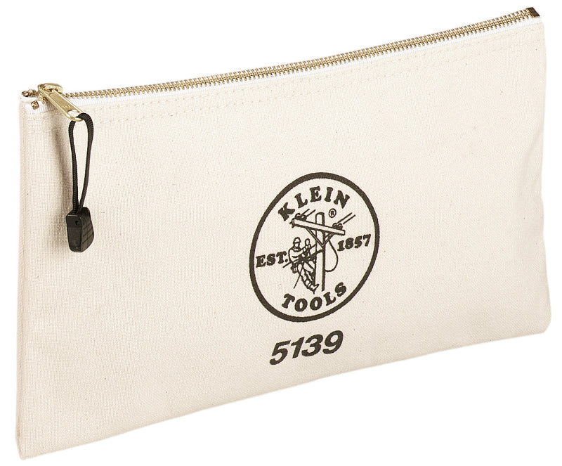 Klein Tools 5139 Canvas Zipper Bag, White, 7-1/2" x 12"