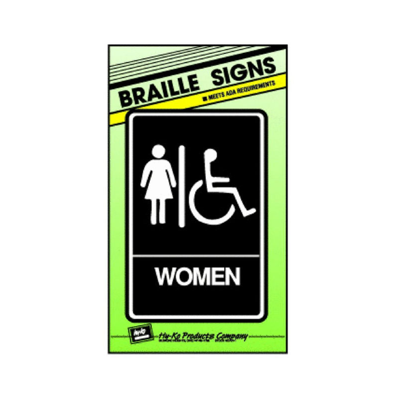 Hy-Ko DB-2 Braille Women/Handicapped Restroom Sign, 6" x 9"