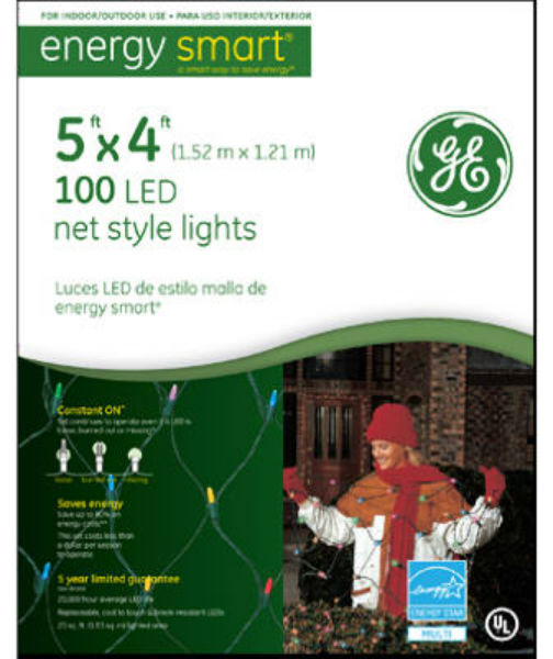 GE GE97455CC LED Crystal Miniature Net Light Set, Multi, 5' x 4', 100-Count