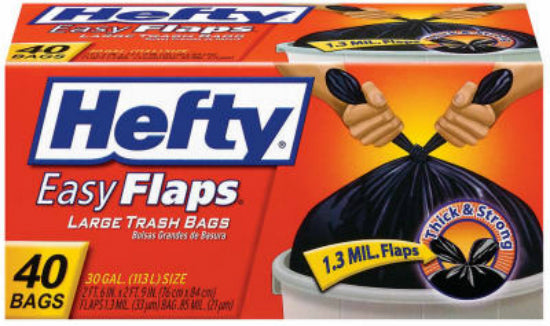 Hefty E2-7744 Easy Flaps Large Trash Bag, 30-Gallon, Black, 0.3 Mil, 40-Count