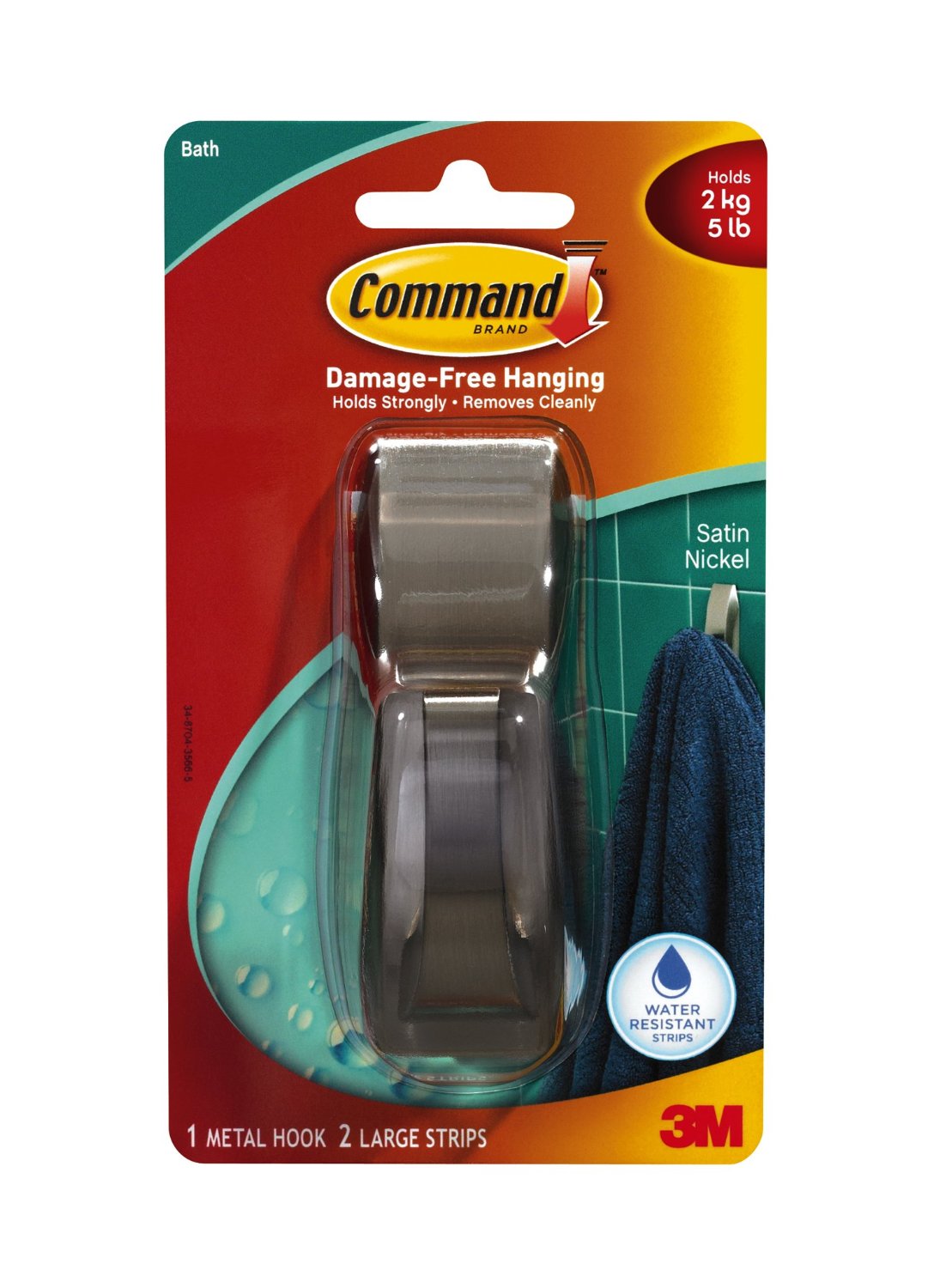 Command MR03-SN-B Modern Reflections Hook, Large, Satin Nickel