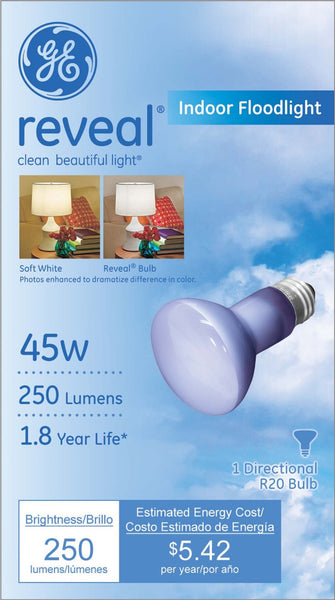 GE Lighting 73439 Reveal R20 Reflector Floodlight Bulb, 45W