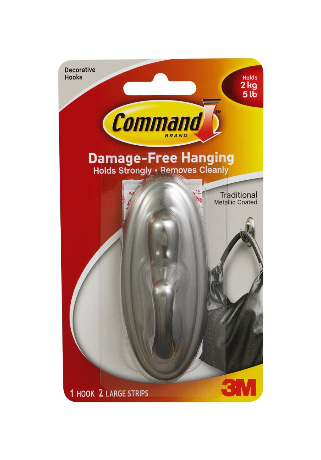 Command 17053BN Traditional Decorative Plastic Hook, Brushed Nickel, Large