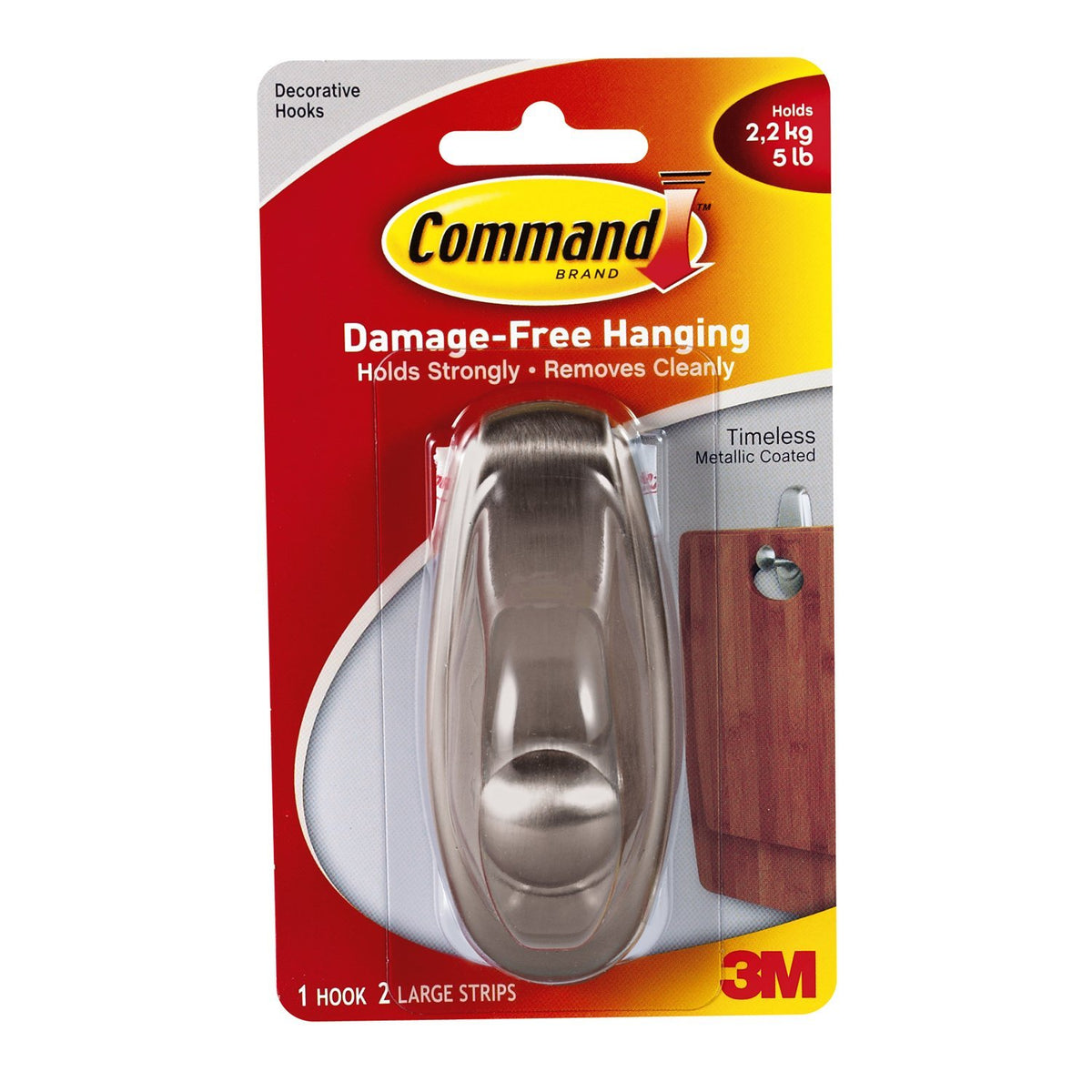 Command 17063BN Timeless Decorative Hook, Large, Brushed Nickel