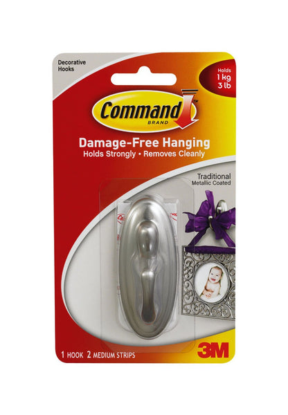 Command 17051BN Traditional Decorative Hook, Brushed Nickel, Medium