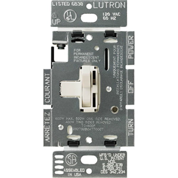 Lutron TG-600PH-LA Toggler Preset Slide Incandescent Dimmer, 600W,Light Almond