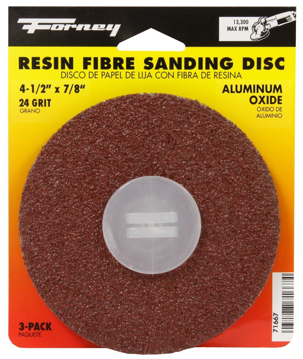 Forney 71667 Aluminum Oxide Resin Fibre Sanding Disc, 4.5"x7/8", 24 Grit, 3-Pack