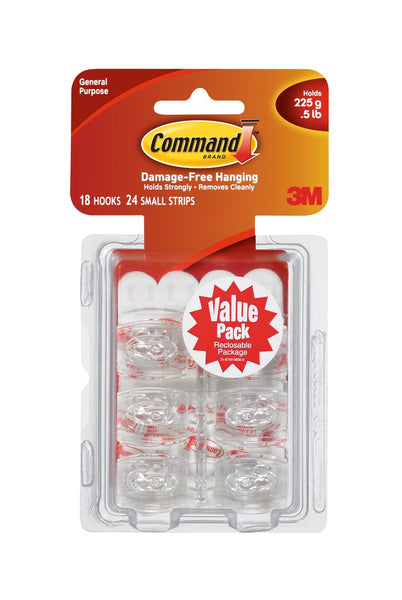 Command 17006-VP Mini Hooks Value Pack, White, 18 Hooks & 24 Strips