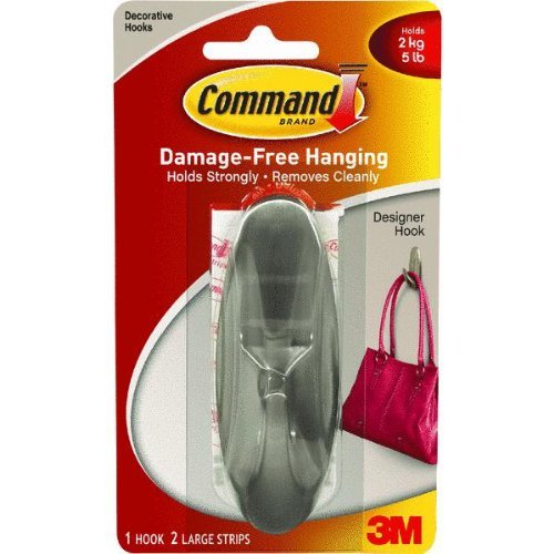 Command 17083BN Large Designer Hook, Brushed Nickel, 1 Hook & 2 Strips