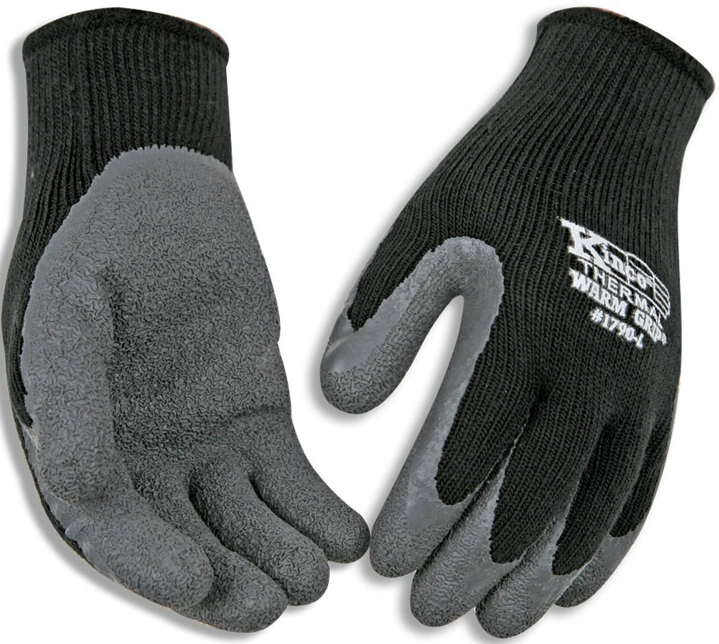 Kinco 1790-M Warm Grip Men's Cold Weather Latex Coated Knit Glove, Medium, Black