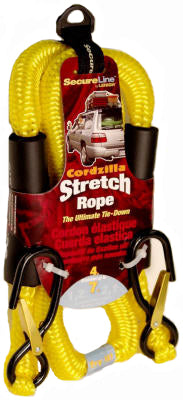 Secureline CZB4 Cordzilla Stretch Rope with Hook & Clip, Yellow, 400 Lb, 4'