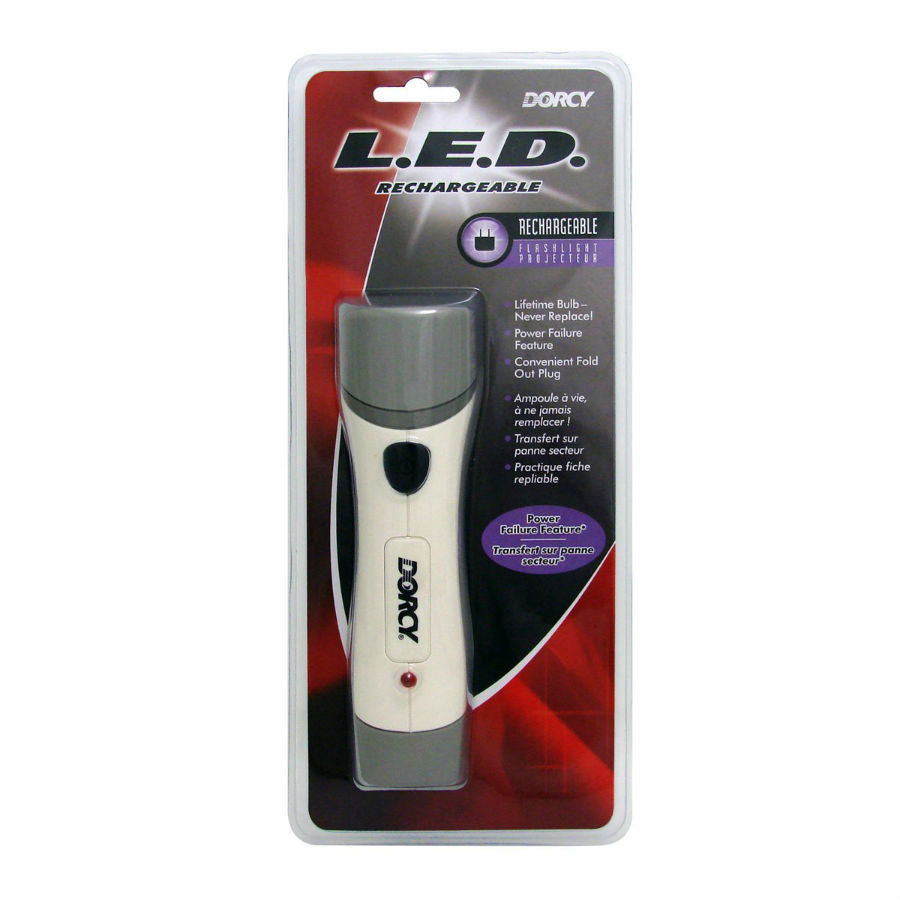 Dorcy® 41-1045 LED Rechargeable Flashlight with Built-In Charging Adapter, White