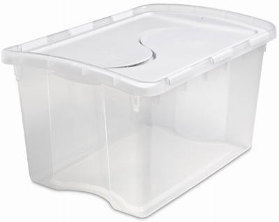 Sterilite® 19148006 Hinged Lid Storage Box with White Lid & Clear Base, 48 Qt