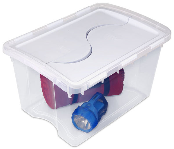 Sterilite® 19148006 Hinged Lid Storage Box with White Lid & Clear Base, 48 Qt