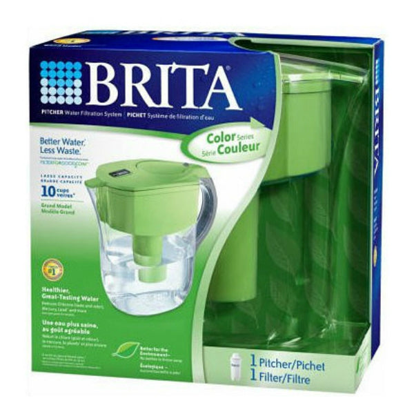 Brita® 35378 Grand Pour-Through Filter Pitcher, Green, 10-Cup