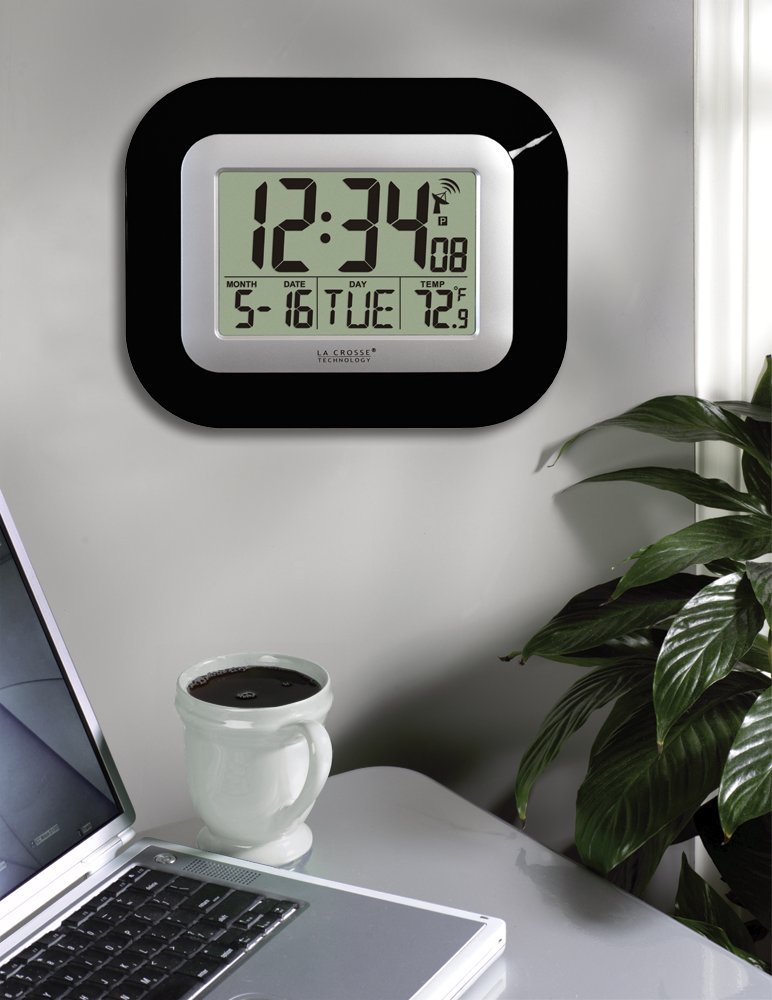 La Crosse Technology® WT-8005U-B Atomic Digital Wall Clock w/ Indoor Temp & Date