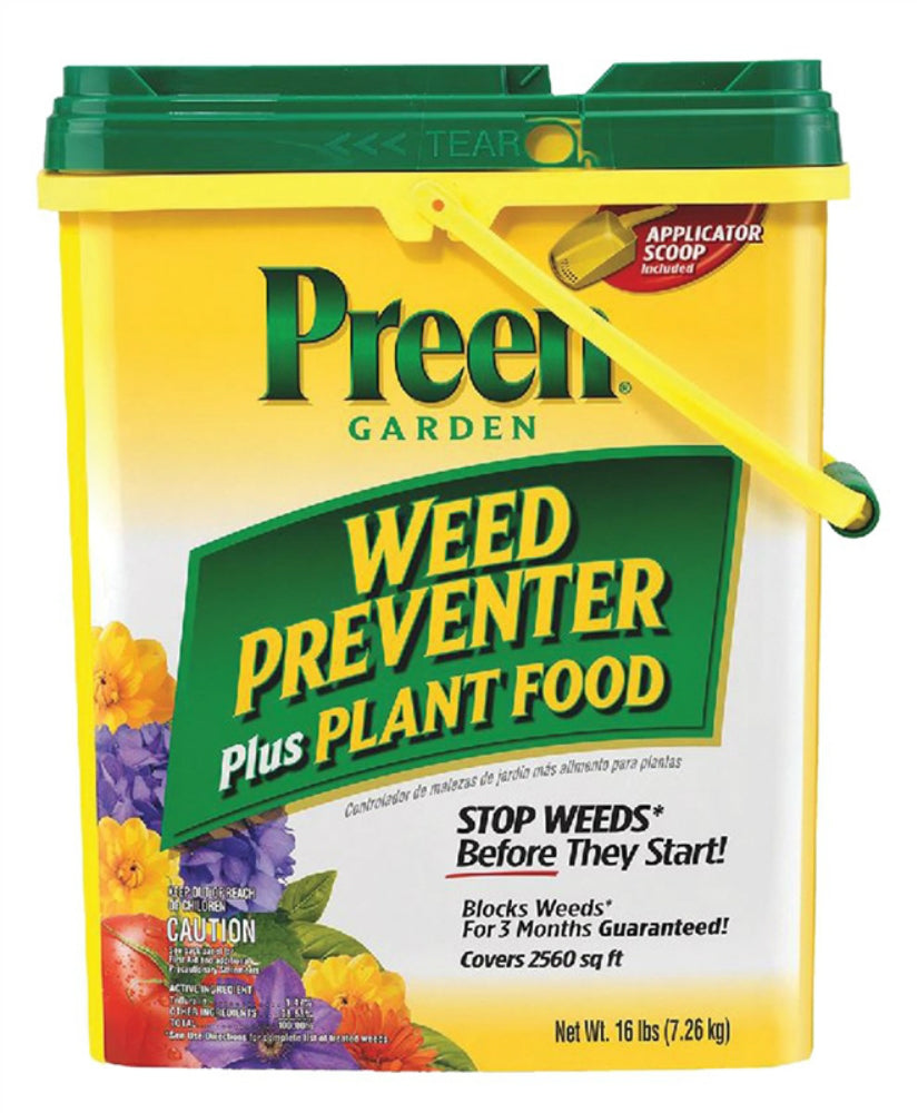 Preen 21-63907 Garden Weed Preventer Plus Plant Food, 16 Lb, Covers 2560 Sq.Ft.