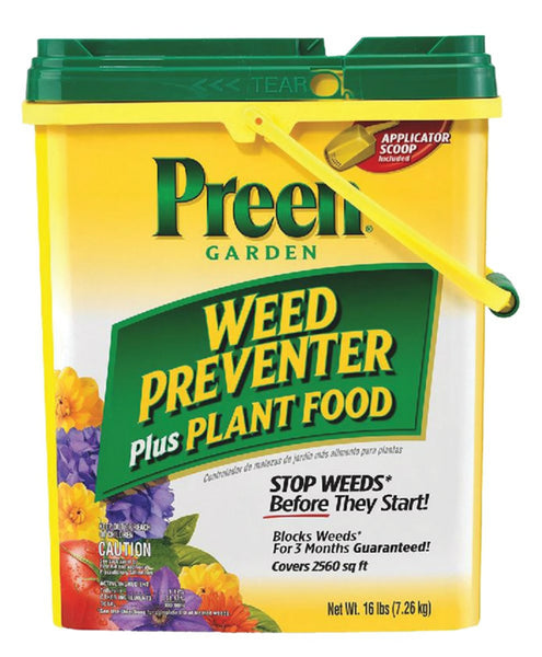 Preen 21-63907 Garden Weed Preventer Plus Plant Food, 16 Lb, Covers 2560 Sq.Ft.