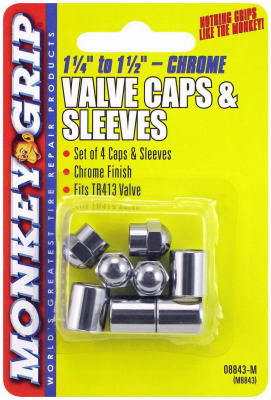Monkey Grip 22-5-08843-M Valve Caps & Sleeves, Chrome, 8-Piece