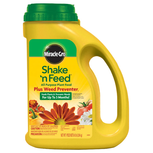 Miracle-Gro 1038361 Shake'n Feed All Purpose Food Plus Weed Preventer, 4.5 Lbs