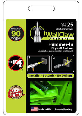 Wallclaw PCK-WC25-YS Wallboard Anchors, Plastic/Steel