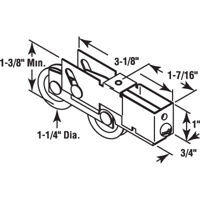 Slide-Co 132347 Adjustable Sliding Patio Door Tandem Roller Assembly, 1-1/4"