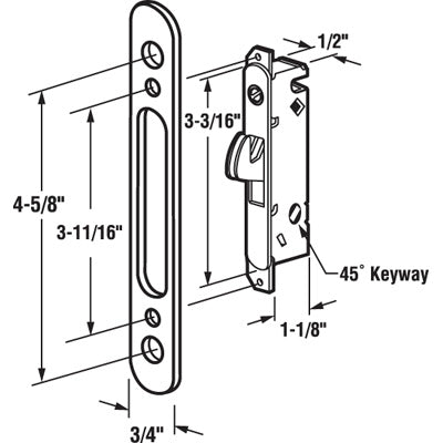 Slide-Co 153554 Glass Door Mortise Lock with Adapter for Sliding Patio Doors