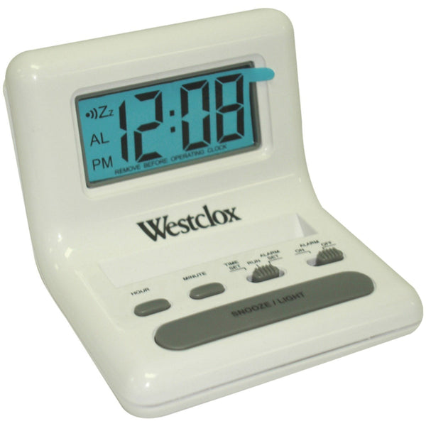 Westclox 47539 Celebrity Glo-Clox Compact Travel Alarm Clock, White, 0.8" LCD
