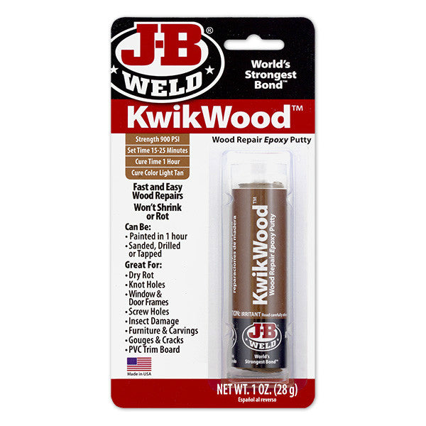 J-B® Weld 8257 KwikWood™ Hand Mixable Wood Repair Epoxy Putty, 1 Oz, Light Tan
