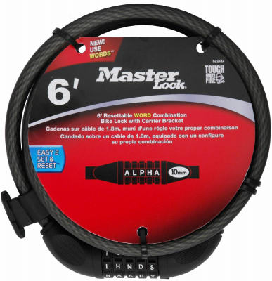 Master Lock 8220D Set Your Own WORD Combination Steel Cable Lock, 3/8" x 6'