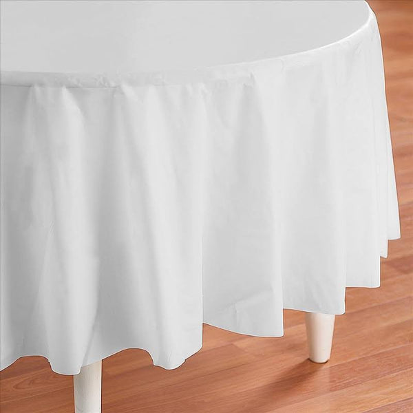 Creative Converting™ 703272 Octy-Round Plastic Table Cover, White, 82"