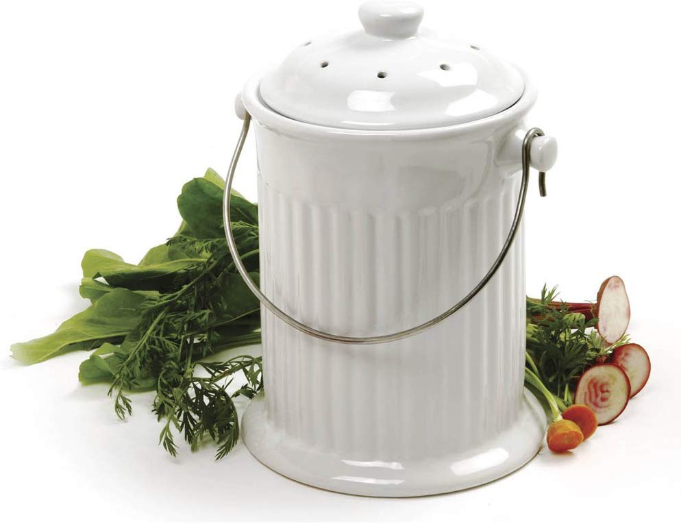 Norpro 93 Ceramic Compost Keeper, White, 1 Gallon