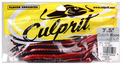Culprit C720-02 Original Culprit Worm, Shad Red, 7.5", 18-Count