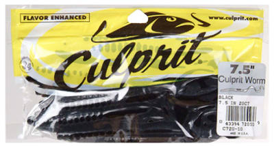 Culprit C720-10 Original Plastic Worms, Black, 7.5", 18-Count
