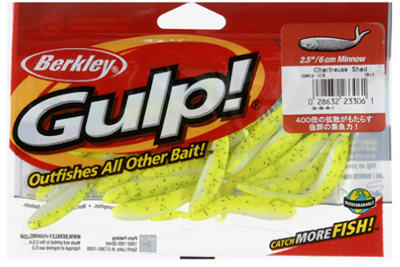 Berkley® GMI2-CS Plastic Minnow Grub, 2.5", Charteuse Color, 18 Count